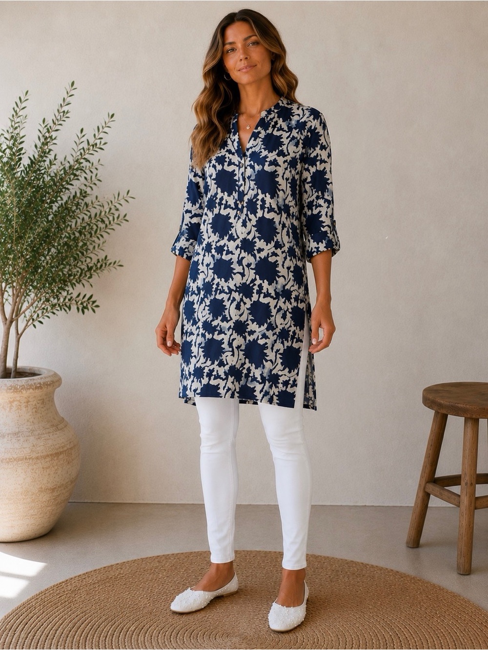 Rangmanch‎ Womens L Printed Tunic Long Sleeve Top